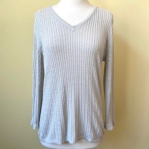 Pursuits, ltd Silk Cotton Blend Cable Knit V-Neck Lightweight Sweater
